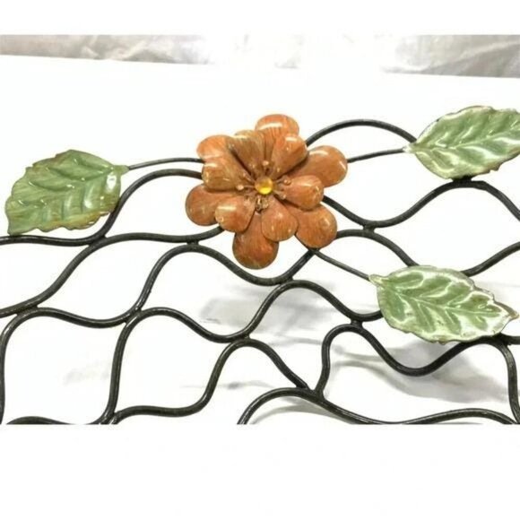 Vintage 1980s Enamel Wire Centerpiece Basket – Bold Floral Accents with Jewels, - Picture 5 of 8